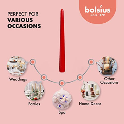 BOLSIUS 10 Count Unscented 10 Inch Red Household Taper Candles - 8 Hours Burn Time - Premium European Quality - Smokeless Dripless Taper Candlestick - Great for Special Occasion, Church, and Everyday - color: Red, size: 10 Count