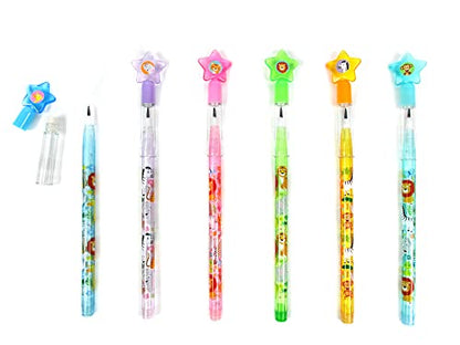 TINYMILLS 24 Pcs Safari Jungle Animals Stackable Push Pencil Assortment with Eraser for Party Favors Goodie Bag Stuffers VBS Classroom Rewards Pinata Fillers Carnival Prize Barnyard Party
