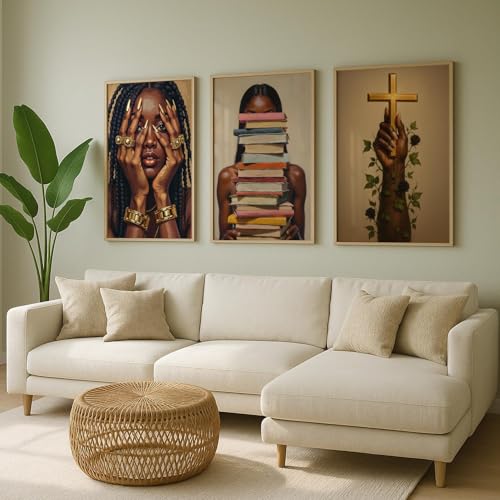 Pormipone African American Woman Wall Art Unframed Prints 3 Piece Set 12x18 - color: Black Girl Canvas Art B, size: 18"L x 12"W