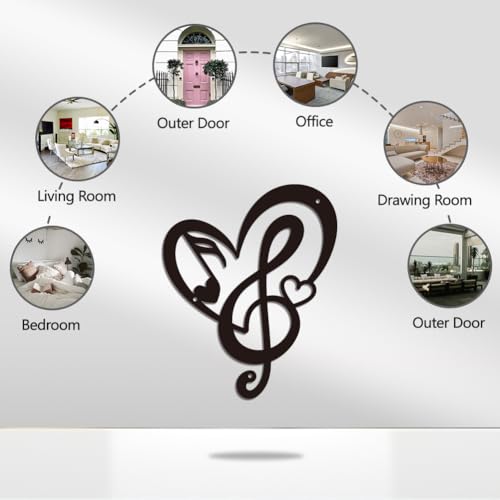 WADORN Heart Music Metal Wall Art Decor, Vintage Musical Notes Metal Wall Art Sculpture Decorative Black Love Notes Hanging Ornament for Musician Home Bedroom Bar Study Room Studio, 8.6x10.6 Inch - color: Heart Music