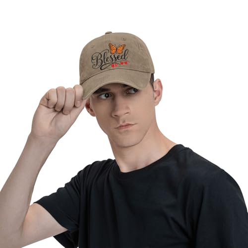 for Mom Grandma Auntie, Guardian Butterfly Embroidered Baseball Cap for Women, Meaningful Hat - color: Khaki Butterfly Blessed
