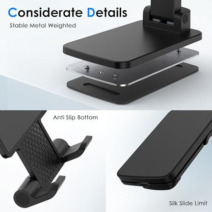 Cell Phone Stand for Desk, Adjustable Height & Angle Phone Holder, Foldable Portable Stand with Anti-Slip Silicone Pad, Compatible with iPhone and All Smartphones 4–8 Inch, Black - color: Black