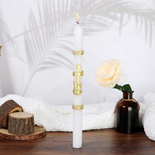 Baptism Candle for Boys Girls - Baptismal Candles Catholic for Baptism - Velas para Bautizo de Niño - Velas de Bautizo - color: Gold