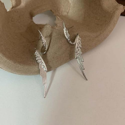 Long Angel Feather Wing Earrings Drop Dangle Stud for Women Girls S925 Sterling Silver Post Wedding Party Accessories Earring Guardian Angle Dangling Earrings for Mom Valentine's Day Gifts Girlfriend