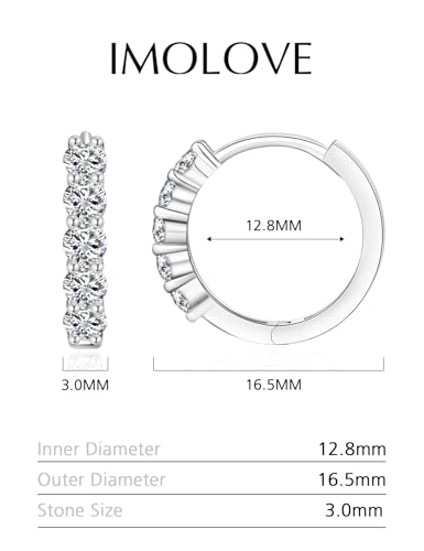 IMOLOVE Huggie earrings for women Ear Cuff Moissanite Stud Earrings Hypoallergenic Earrings for Women Sterling Silver with 18K White Gold Plated Earrings - color: 16.5mm Small Hoop-White