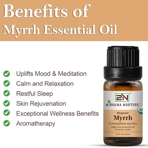 Myrrh Essential Oil, USDA Certified Organic, 100% Pure Undiluted, Aromatherapy Oil for Diffuser, Hair & Skin Care