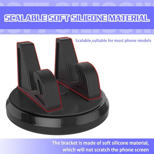 Dashboard Phone Holder, Vertical Horizontal Angle Adjustable Bump Proof Desktop Dashboard Navigation Phone Silicone Center Console Holder for Most Cars (Black)