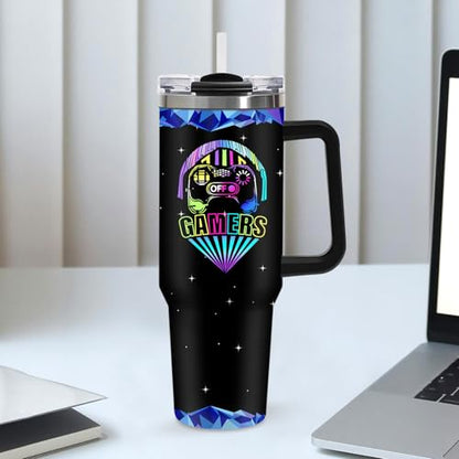 40oz Gamer Insulated Tumbler, Gaming Gifts for Boys Teenager Men, Gradient Gamepad Coffee Mug, Double Wall Stainless Steel Travel Cup with Handle Straw, Game Controller Present for Son Teen Birthday - color: Game-D-76
