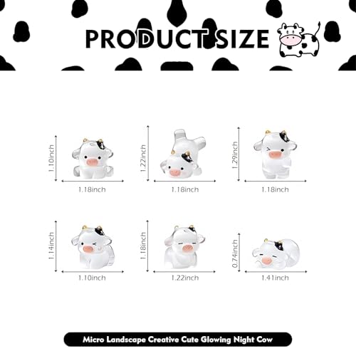 6 PCS Car Cow Dashboard Decorations, Luminous Cute Ornament, Different Pose Funny Mini Rearview Mirror Decoration, Self-adhesive Interior Accessory for Cars Trucks SUVs (White)