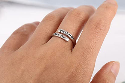 STROLLGIRL 925 Sterling Silver Faith over Fear Ring Faith Religious Jewelry Quote Ring Friend Daughter Gifts