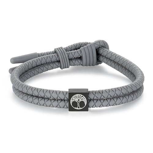 Silicone Christian Cross Braided Rope Bracelets for Men Women - color: Grey with Black Tree of Life square