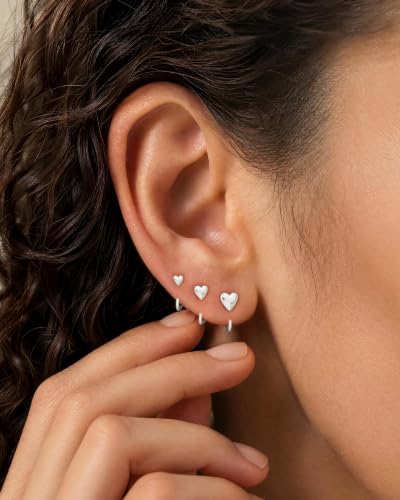 3 Pairs Backless Earrings for Women, Stay Close Half Hoop Earrings - color: Silver-Heart 5/6/7mm