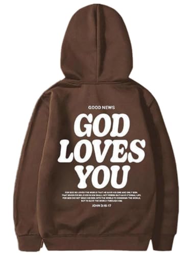 God Loves You Hoodie Christian Faith Bible Verse Religious Sweatshirt Cross Men Women Pullover Tops - color: Brown, size: X-Large