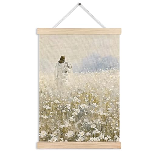 MKIJUHB jesus leaves the 99 sheep Wall Art Decor, Christian White Flower Jesus Bible Verse Religious Framed Hanging Canvas Prints for Home Bedroom Living Room Walls Decorations, 12x16 Inch - color: Christian Canvas wall art decor 20