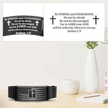 Cross Bracelet for Men, Clasp Religious Bracelet with Engraved Cross Charm, Inspirational Christian Gifts for Men, Bible Verse Bracelets, Adjustable Wristband for Daily Wear,Jesus Bracelets,Daily Bible Verse Bracelet