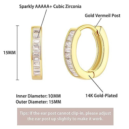 14K Gold Huggie Earrings for Women Silver Huggie Hoop Earrings Cubic Zirconia Huggie Earrings Stud Earrings Lightweight Dainty Hypoallergenic Earrings Jewelry Gifts - color: Gold CZ Huggies