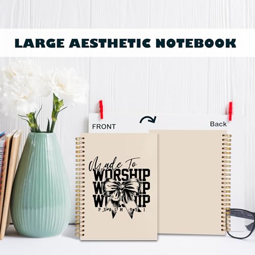 BearCake Christian Coquette Bow Notebook Journal, Made to Worship Prayer Journal for Women, Preppy Christian Gifts for Women, Bible Journaling Neutral Hardcover Spiral Notebook 5.5x8.3 - color: white Bible-951
