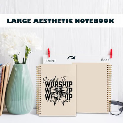 BearCake Christian Coquette Bow Notebook Journal, Made to Worship Prayer Journal for Women, Preppy Christian Gifts for Women, Bible Journaling Neutral Hardcover Spiral Notebook 5.5x8.3 - color: white Bible-951