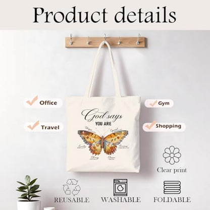 Christian Canvas Tote Bag for Women, Inspirational Faith Shoulder Bag - color: God 05