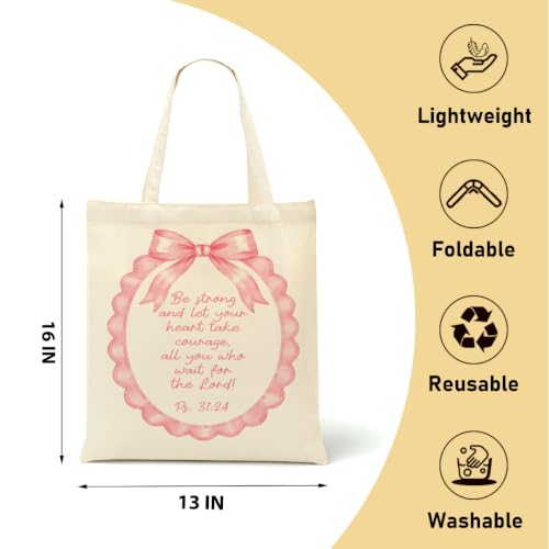 Christian Gifts for Women, Canvas Tote Bag, Faith Gifts for Women Girl Sister Inspirational Religious Gift Birthday - color: Pink Coquette 918