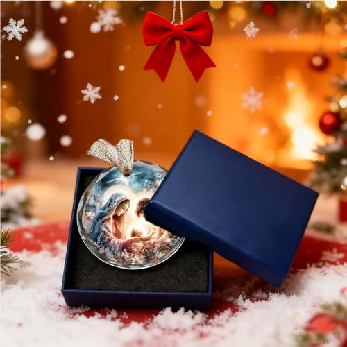Nativity Ornaments for Christmas Tree - Oh Holy Night Nativity Scene Christian Jesus Religious Christmas Ornaments - color: Blgs005