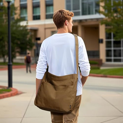 KALIDI Canvas Tote Bag Zipper Large Crossbody Shoulder Bag Messenger Bag - color: Abrown