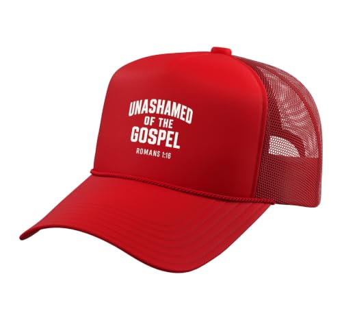 Unashamed of the Gospel, Christian Teen Romans 1:16 Trucker Hat with Adjustable Mesh Back - color: Red