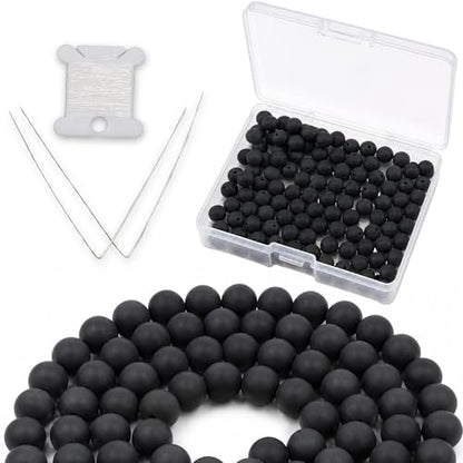 Cherry Tree Collection 100PCS 6mm Black Agate Matte Round Bead Craft Kit - color: black agate matte, size: 6mm
