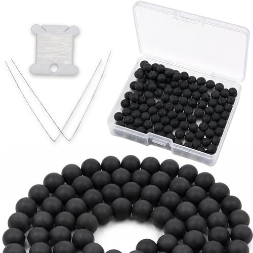 Cherry Tree Collection 100PCS 6mm Black Agate Matte Round Bead Craft Kit - color: black agate matte, size: 6mm