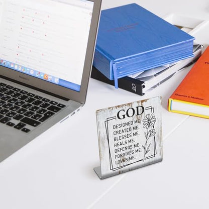 Christian Gifts for Women Faith, GOD Designed Me Created Me Blessed Me, Blessed Heals Religious Spiritual Catholic Gifts for Women Her Mom Friends Female Coworker Sister Desk Decor Sign XLK504 - style: GOD