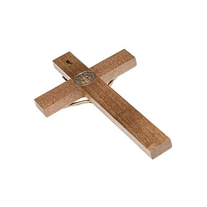 Intercession Wall Wood Cross Crucifix (10 in - Antique Gold)
