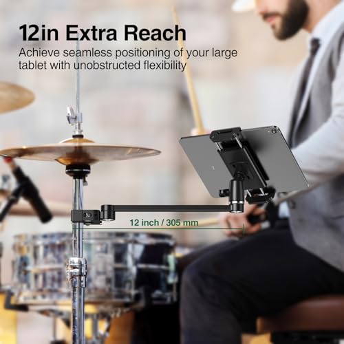 elitehood 12in Long Arm iPad Mic Stand Mount for Microphone Music Stand - size: 12in Arm