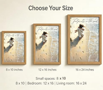 YOXORDQ Footprints in The Sand Poem Canvas Wall art,16x24in - color: Framed Footprints, size: 24"L x 16"W