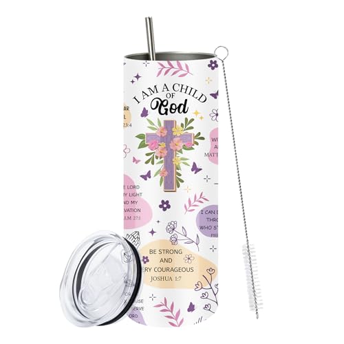 Christian GiftforWomen 20OZ Skinny God Tumbler with Straw Child of God Gift - color: God1