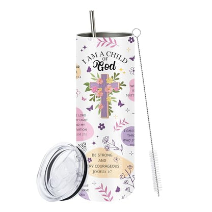 Christian GiftforWomen 20OZ Skinny God Tumbler with Straw Child of God Gift - color: God1