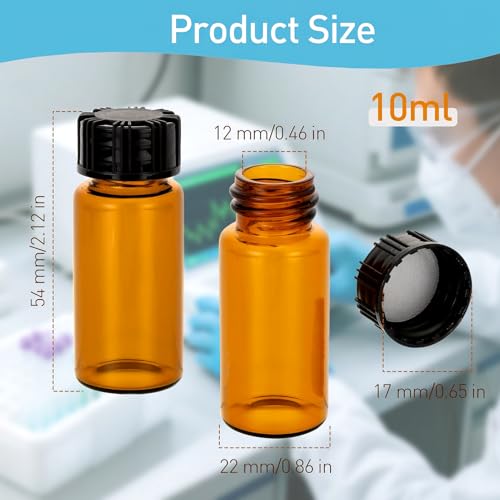 10Pcs 10ml Small Amber Glass Lab Sample Vials with Black Screw Caps - color: amber, size: 10ml