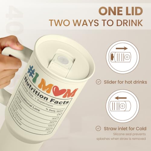 Mom Tumbler with Handle 40oz, Cool Mom Club Cup Stainless Steel Insulated Tumblers Coffee Travel Mugs, Gifts for Moms from Daughter Son, Best Mother Gift for Birthday Christmas Mothers Day - color: Mom 1