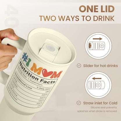 Mom Tumbler with Handle 40oz, Cool Mom Club Cup Stainless Steel Insulated Tumblers Coffee Travel Mugs, Gifts for Moms from Daughter Son, Best Mother Gift for Birthday Christmas Mothers Day - color: Mom 1