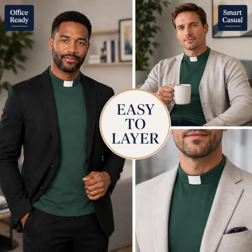 Men's T-Shirt Sleeves Tab Collar Clergy Minister Priest Outfit Priest Costume Shirt Tops - color: Dark Green, size: XX-Large