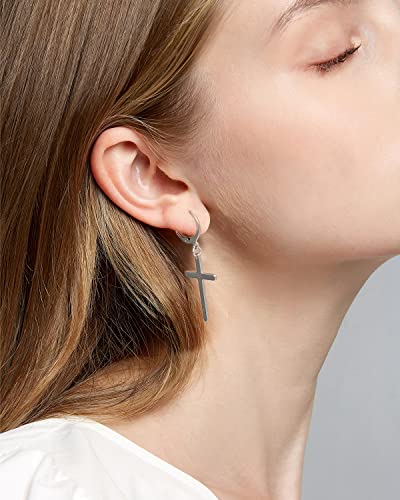 JELIEE 6 Pairs Cross Earrings - Stainless Steel Dangle Hinged Hoop Earrings for Men and Women - Silver, Gold, Black Stud Earrings - Religious Classic Style - 2022 Collection