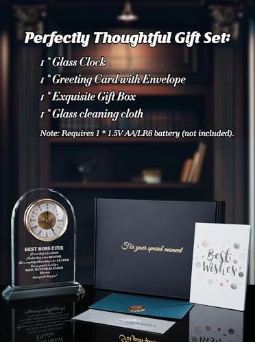 Best Boss Ever Gifts for Women & Men, Boss Day Appreciation Glass Clock - color: Boss Gift