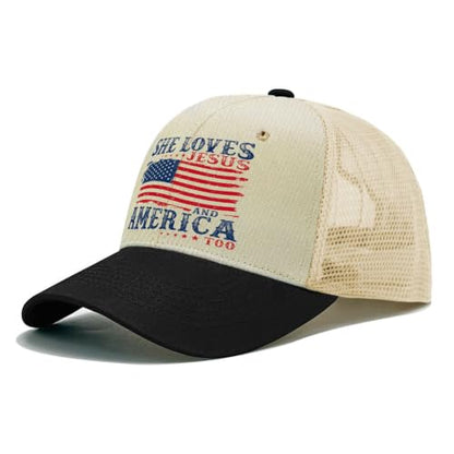 She Loves Jesus and America Too Hats for Womens Soft Washed Distressed Baseball - color: She Loves Jesus and America Toooff-white With Black Eaves3