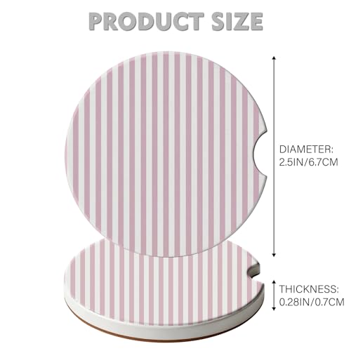 2 Pack Car Coasters for Cup Holders, Cute Car Accessories Interior - color: Pink Stripes