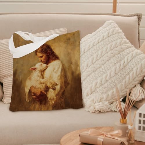 kunlisa Christian Tote Bag for Women, Christian Gifts for Women Faith Canvas Tote Bag - color: Jesus and the Sheep
