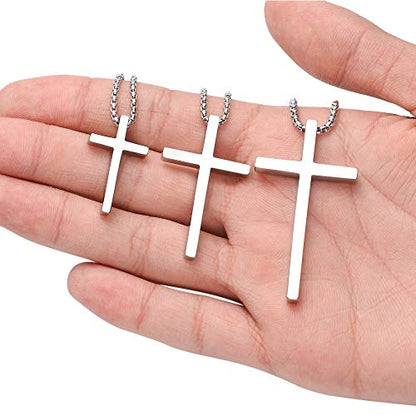 Ursteel Cross Necklace for Men, Silver Black Gold Stainless Steel Cross Pendant Necklace for Men, 16-30 Inches Box Chain - size: 20 inches, style: Silver: Cross Pendant 1.2"*0.7"