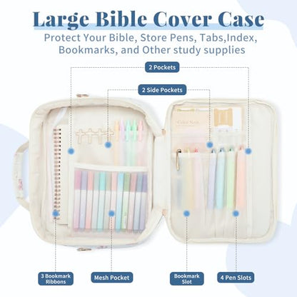 Personalized Initial Bible Cover Case for Women Bible Bag w/Study Supplies - color: Pink Bow, size: M