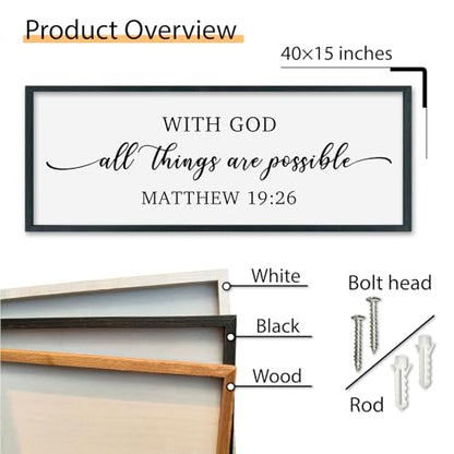 SRSZHIYUE With God All Things are Possible Framed Wall Art 40''×15'' Black - color: With God All Things (Black), size: 40"L x 15"W