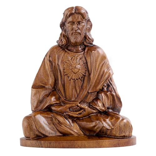 Jesus Figurine，Wooden Statue of Jesus Meditating - color: Jesus-b, size: 6 Inch