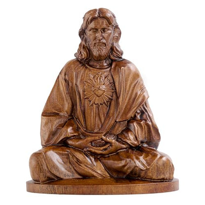 Jesus Figurine，Wooden Statue of Jesus Meditating - color: Jesus-b, size: 6 Inch
