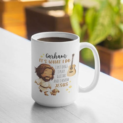 Funny Jesus Design Coffee Mug, Christian Cup With Personalized Name, Customized Christian Humor Ceramic Cup Gifts, Custom Jesus And Guitar Detailed Mug 11oz 15oz - color: XUA-324-1551-JESUS WITH GUITAR MUG